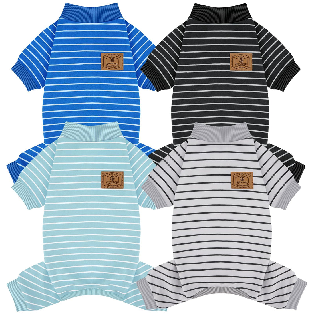 XPUDAC 4 Pack Dog Pajamas Striped Dog Clothes for Small Medium Dogs