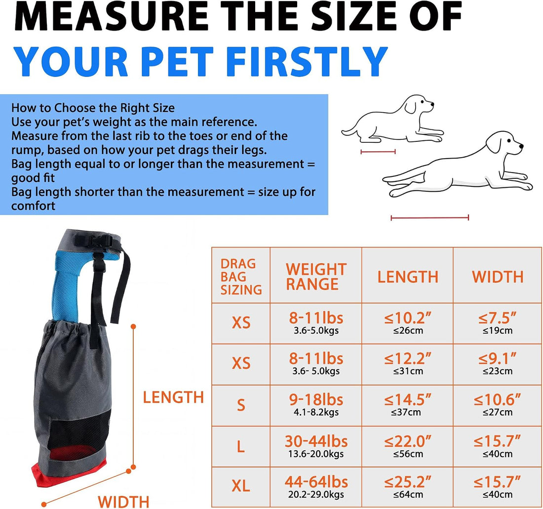 Dog Drag Bag for Paralyzed Dogs XS 8-11lbs Indoor Mobility Aid