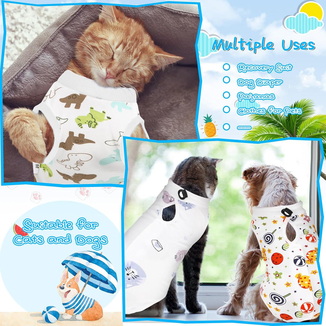 Kacctyen 6 Set Cat Recovery Suit After Surgery Female and Male Cat