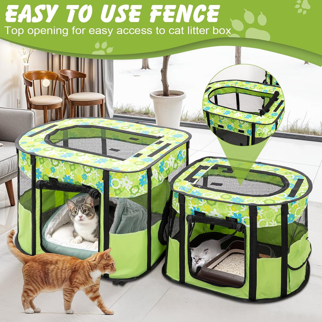 Portable Cat Playpen with Separate Areas