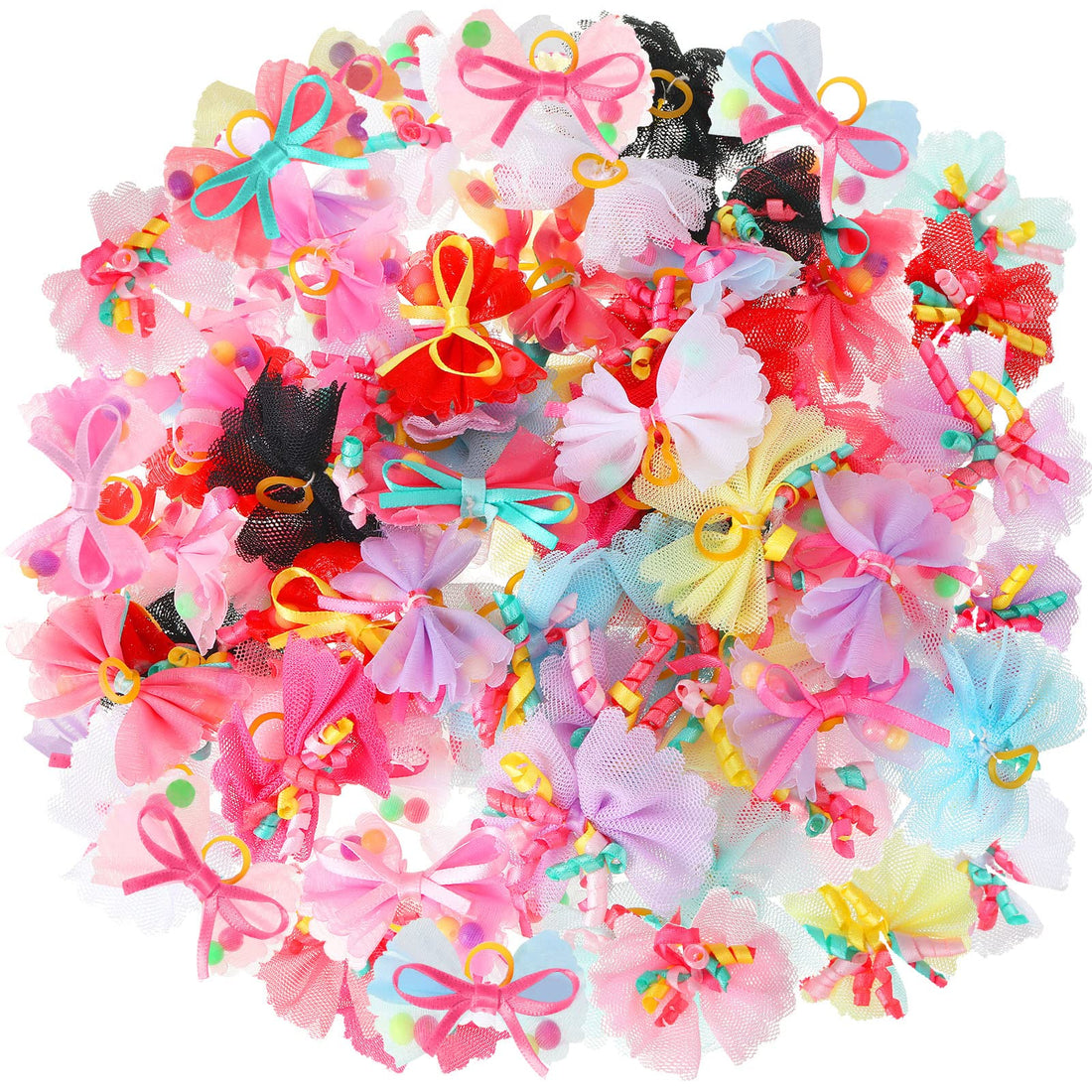 Chumia 100 Pcs Dog Hair Bows with Rubber Band for Small Dogs Puppy