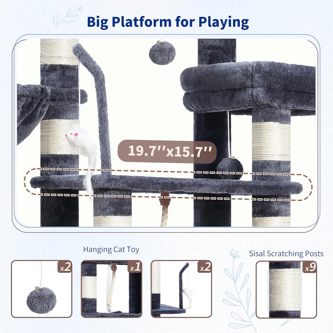 Gitelsnour Cat Tree, Cat Tower for Large Cats with 2 Big Platforms