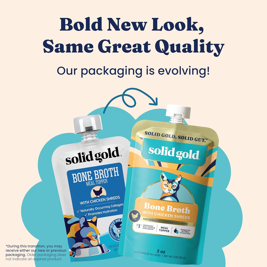 Solid Gold Bone Broth Cat Food Topper, Chicken, Lickable Pouches, 12ct