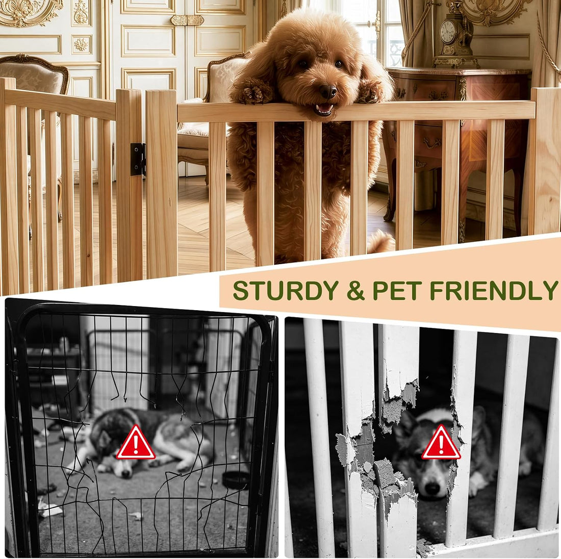 Wooden Freestanding Dog Gates Indoor- 23" Height 2 Panels
