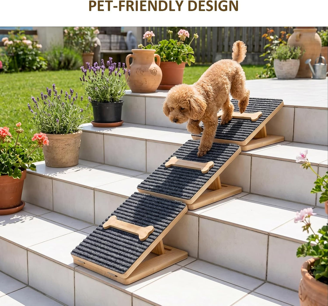 Dog Ramp for Stairs,2 Pack Adjustable Foldable Wooden Pet Steps