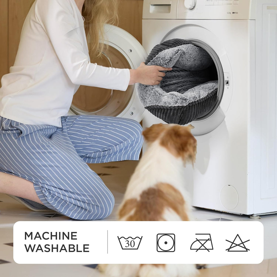 Bedsure Washable Dog Bed Small Medium Size Dog Rectangle Pet