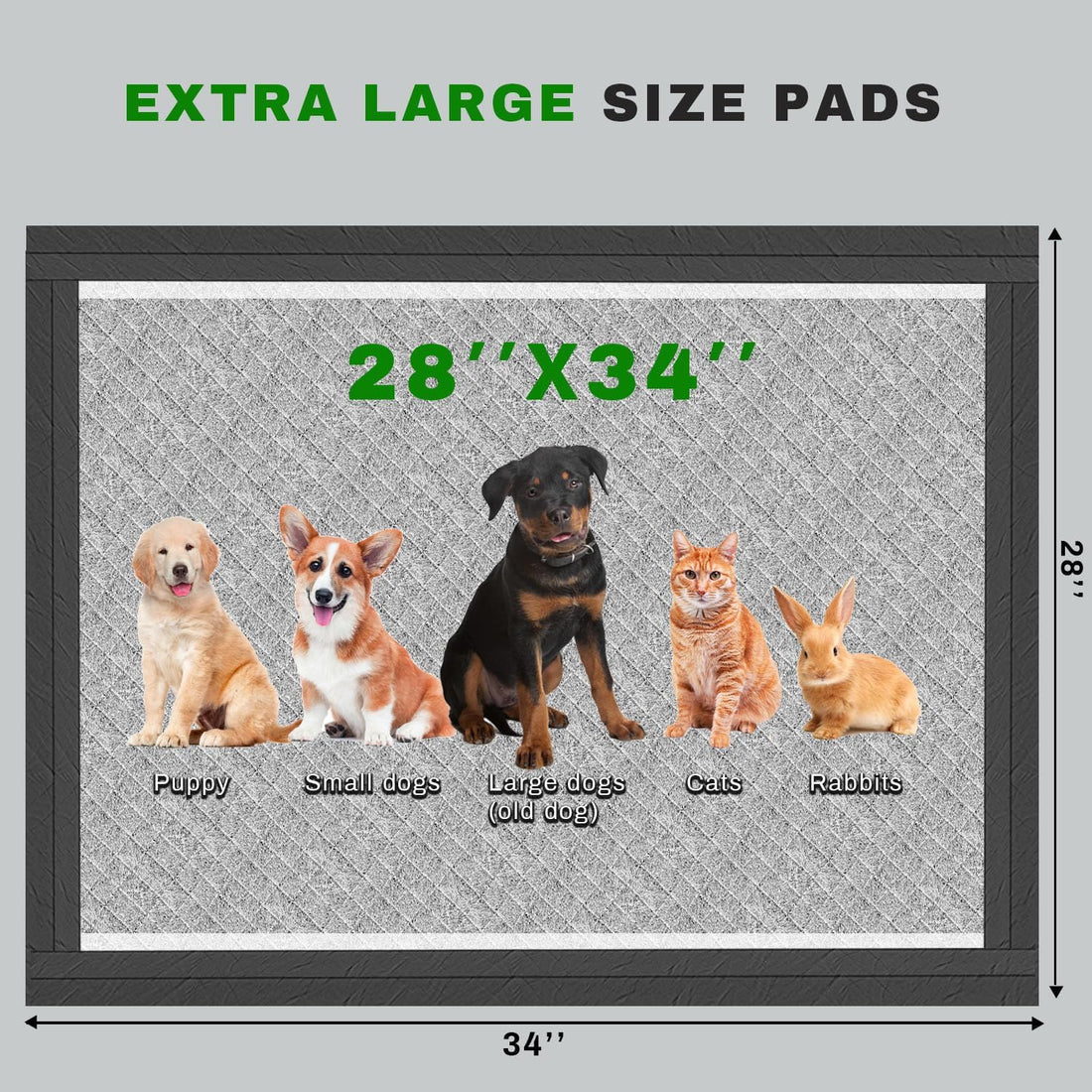 Charcoal Puppy Pads 28x34 Inches Extra Large Dog Pee Pads