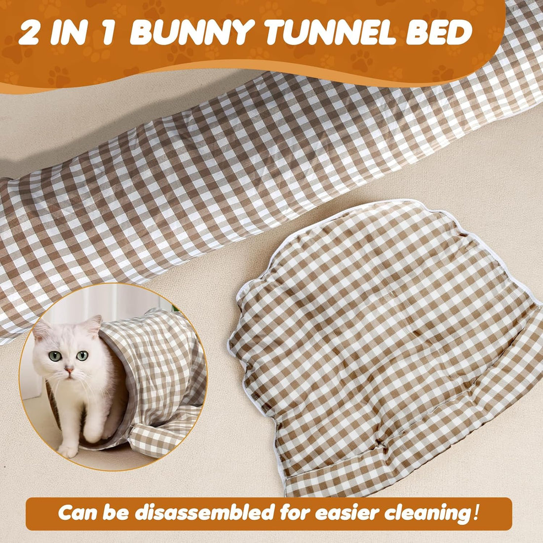 Spardar 2-in-1 Bunny Tunnel Bed, with Removable Mat Hideout