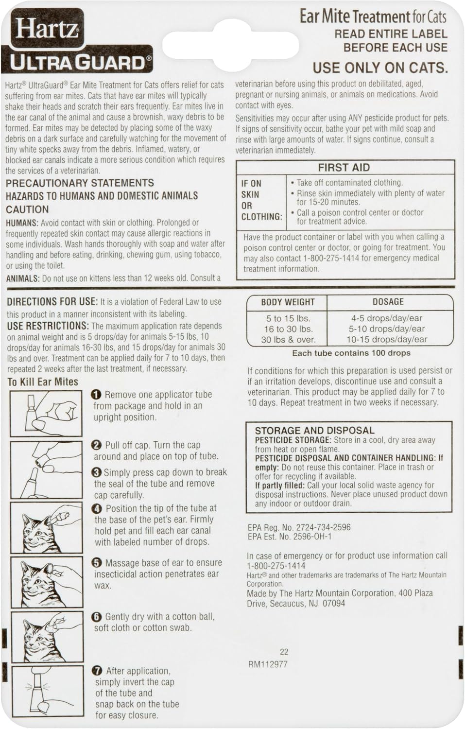 Hartz Ear Mite Treatment for Cats-3 Pack Package May Vary