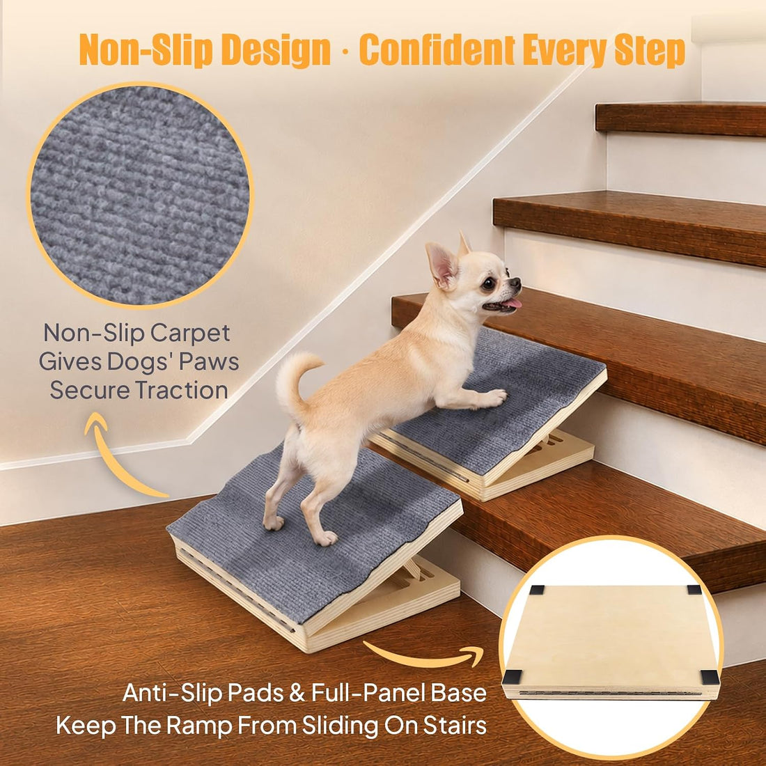 Adjustable Dog Ramp for Stairs, Non-Slip Pet Steps for Small Dogs