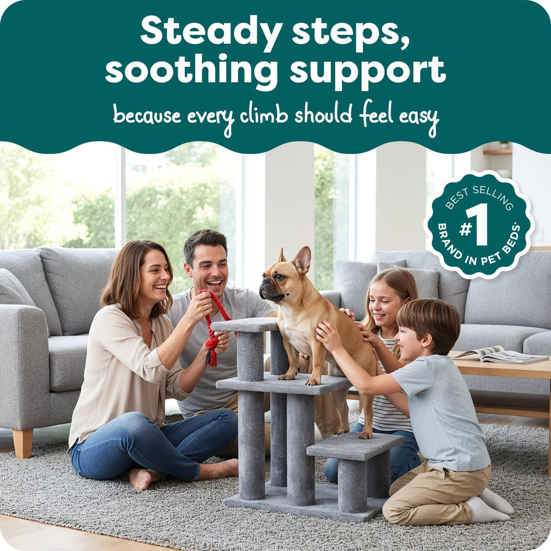 Furhaven Steady Paws Multi-Step Pet Stairs for High Beds & Sofas