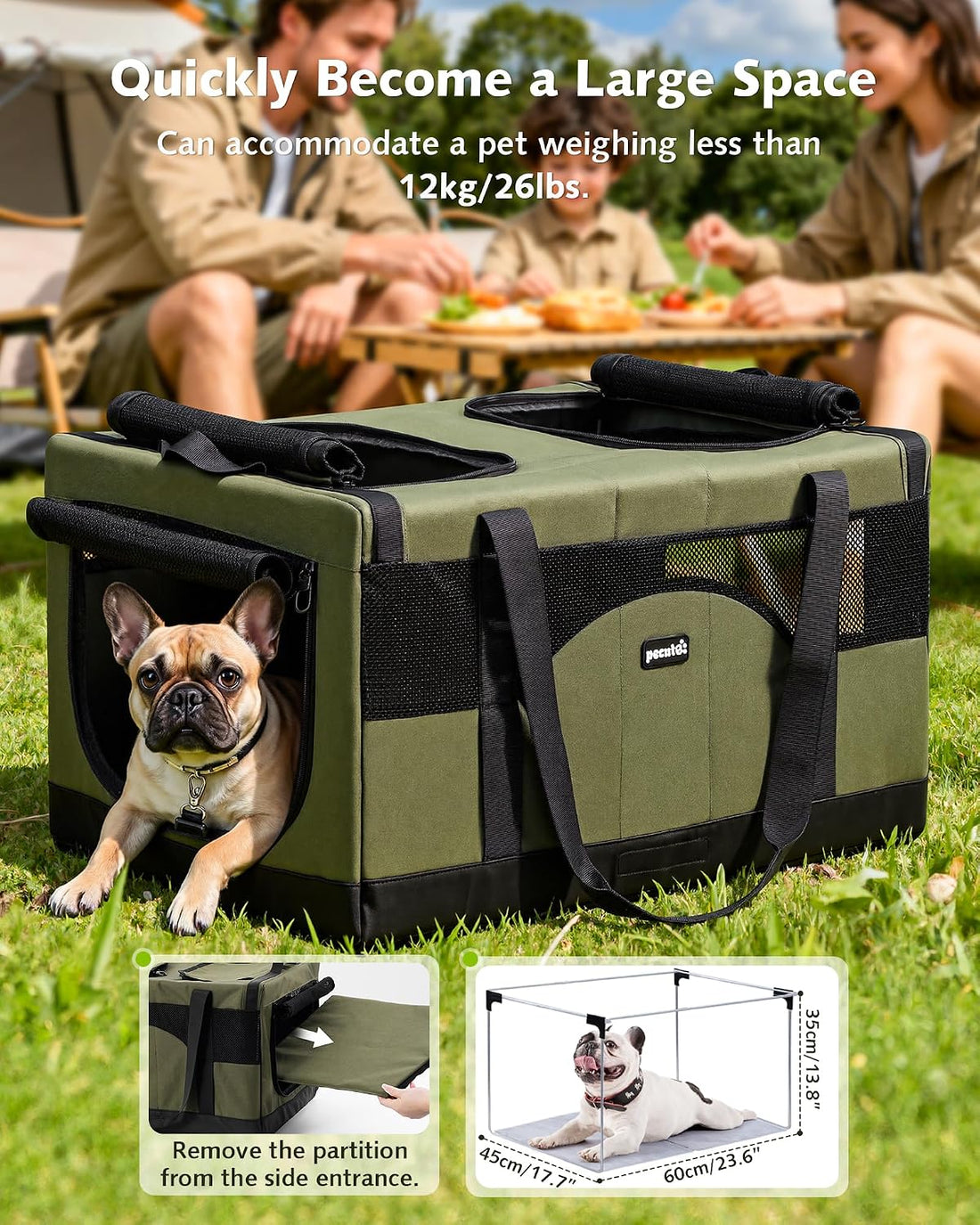 Pecute Large Cat Carrier, Soft Double Pet Crate for 2 Cats Travel