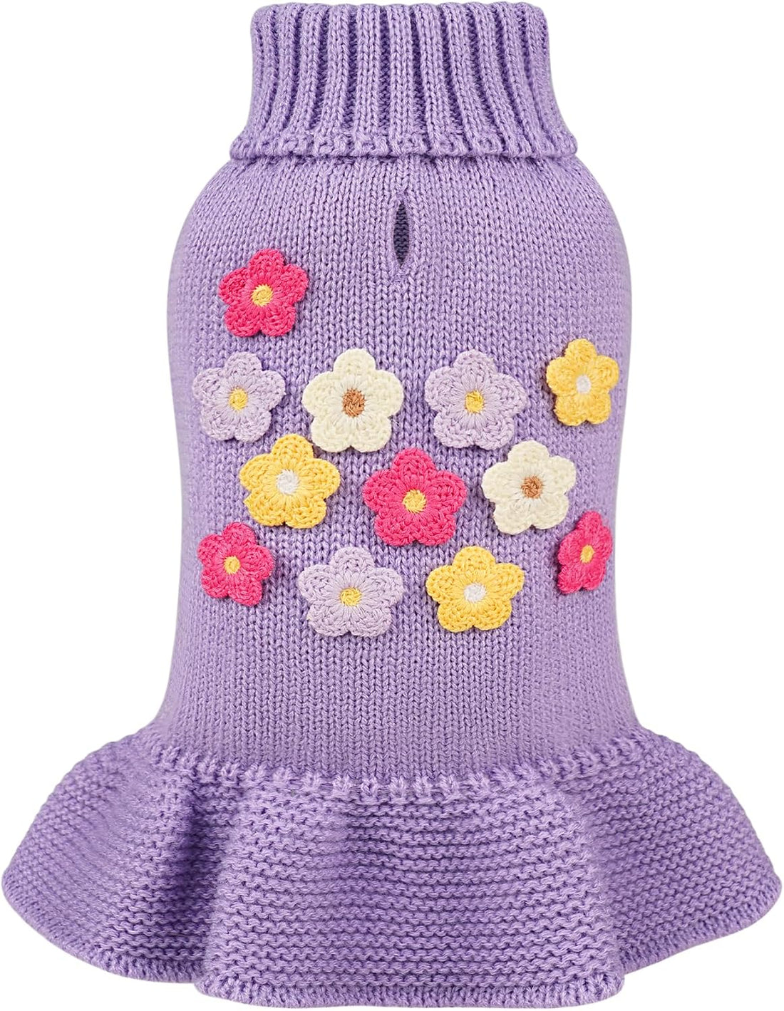WOYYHO Small Dog Sweater Dress with Crochet Flower