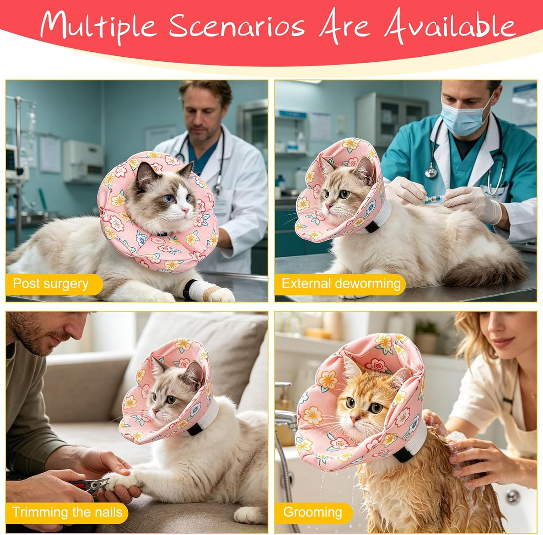 EXPAWLORER Cat Cone Collar Soft,Adjustable Waterproof Flower Style