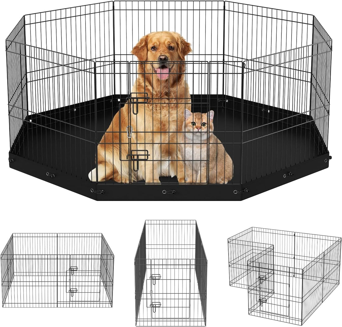 VEVOR 24" Dog Playpen, 8-Panel Foldable Metal Pet Pen with Top Cover