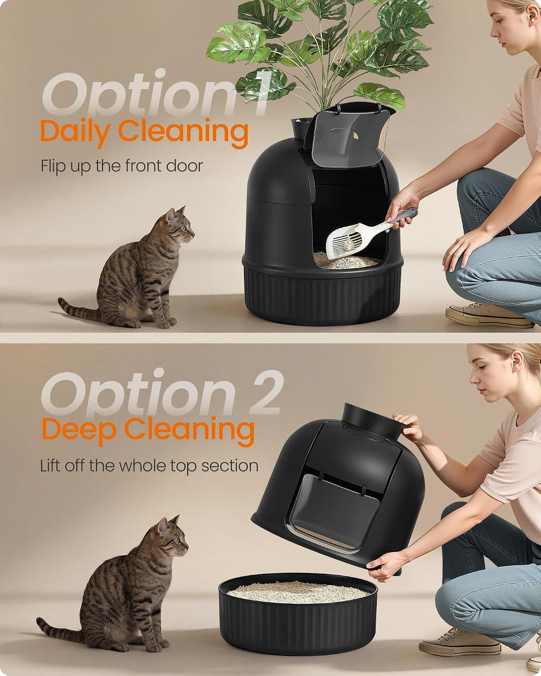 Feandrea Plant Cat Litter Box Enclosure with Artificial Plant
