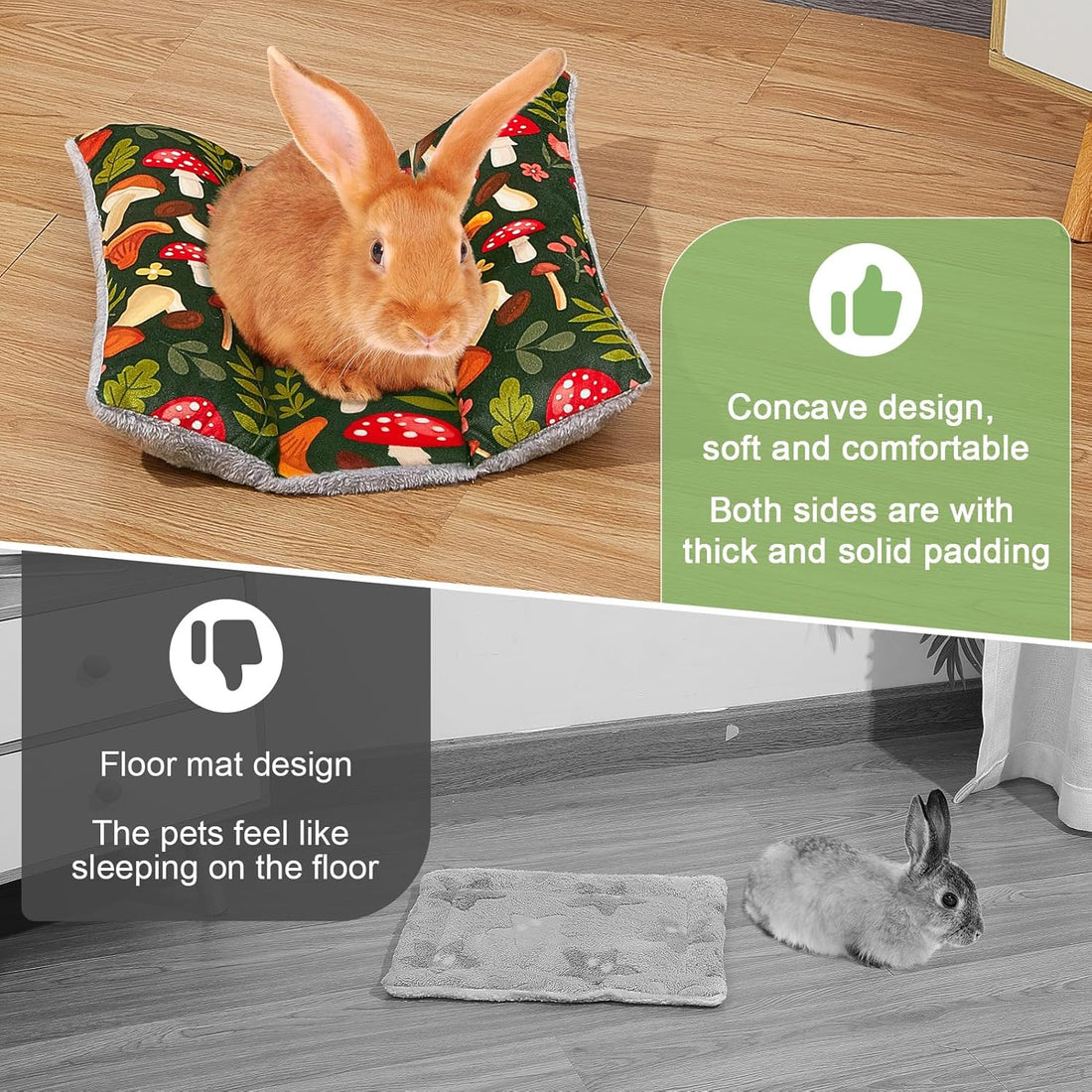 15"x14" Soft Plush Rabbit Bed Washable Cuddle Mat for Small Pets