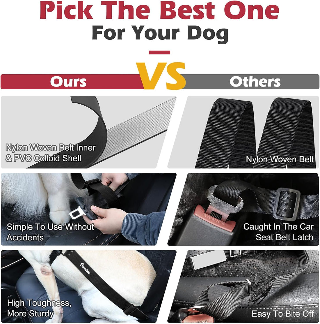 Pawaboo Dog Seat Belt for Car, with 360° Hook,20 in, Chew-Proof