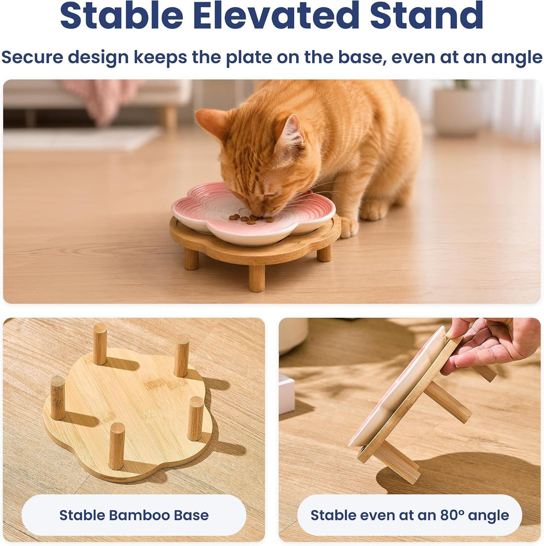 PawsPik Flower Ceramic Feeding Cat Plate with Raised Stand