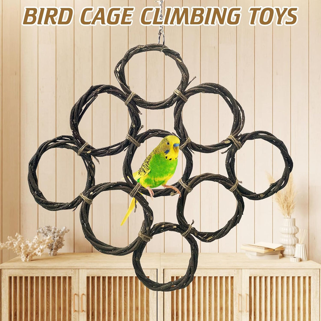 BNOSDM Bird Swing Rings Toy Natural Wood Parrot Climbing Ladder