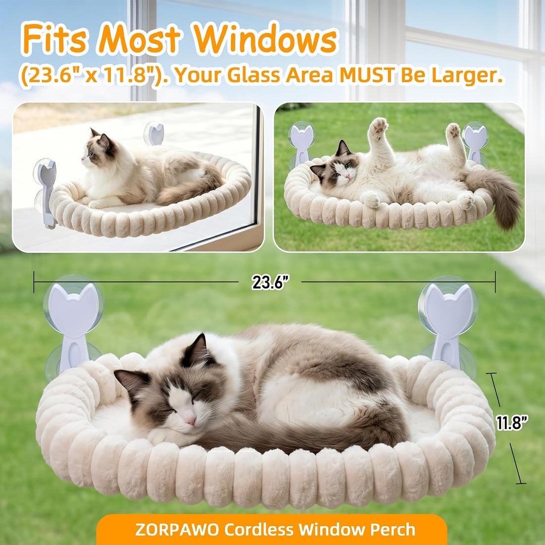 Cat Window Hammock - Beige Cordless Foldable Perch for All Cats