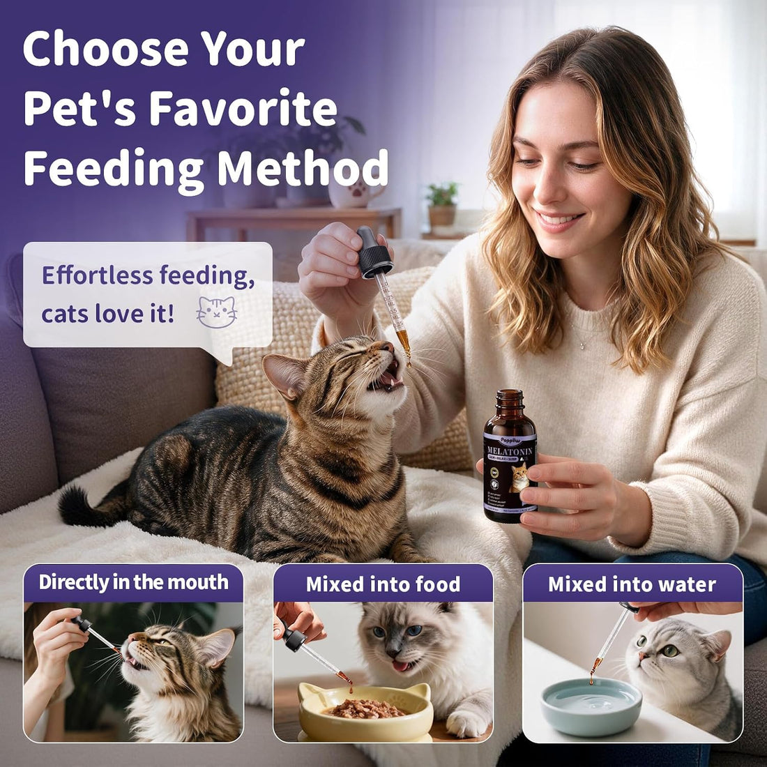 Melatonin Drops for Cats, Cat Calming for Sleep, 2 Fl oz