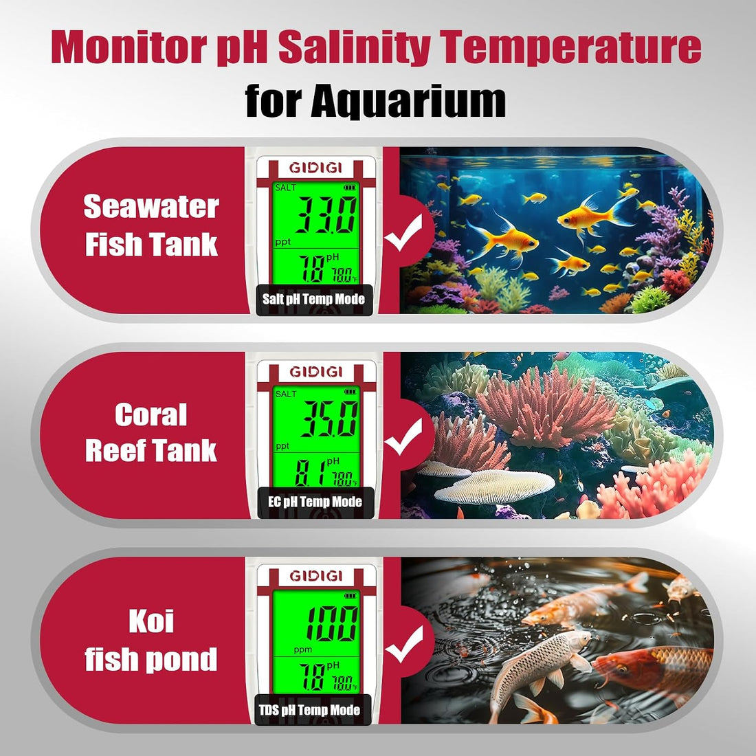 Aquarium Salinity pH Meter,Digital Pool Salt Tester
