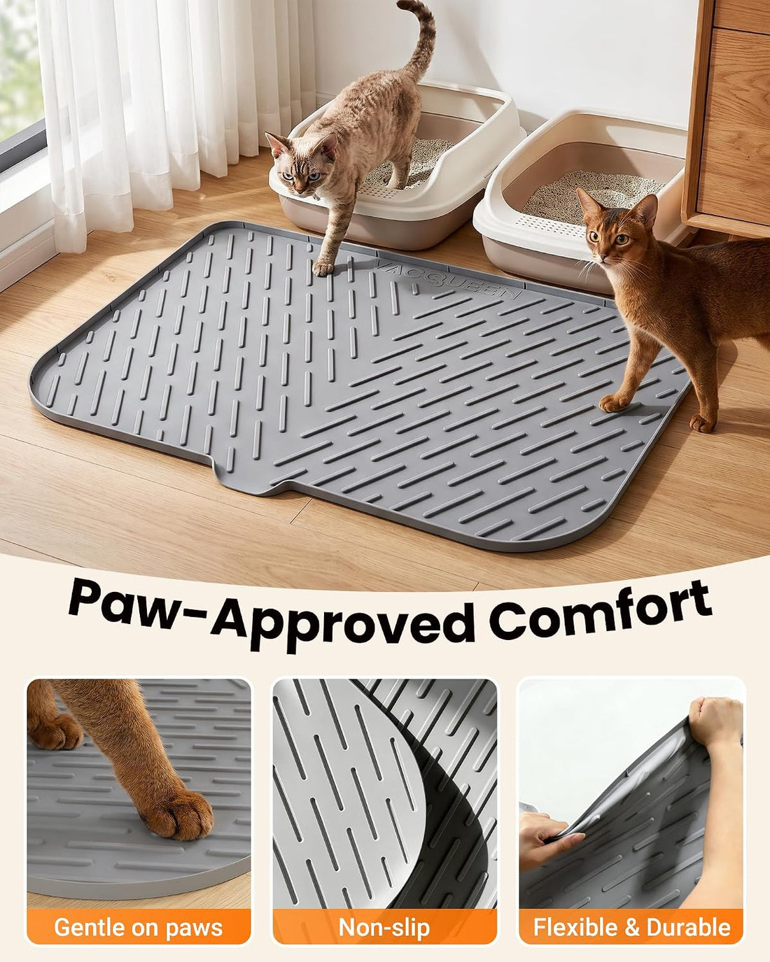 XL Silicone Cat Litter Mat, 40 x 28 Inch, Large Litter Box Mat, Gray