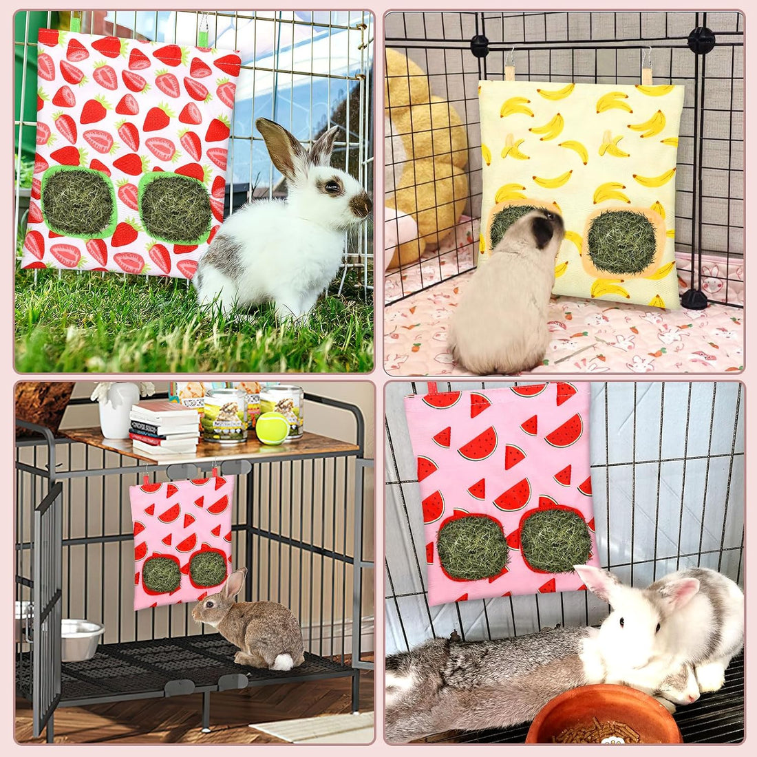 UPINS 3Pack Guinea Pig Hay Feeder Bag,Bunny Rabbit Cage Bag Hanging