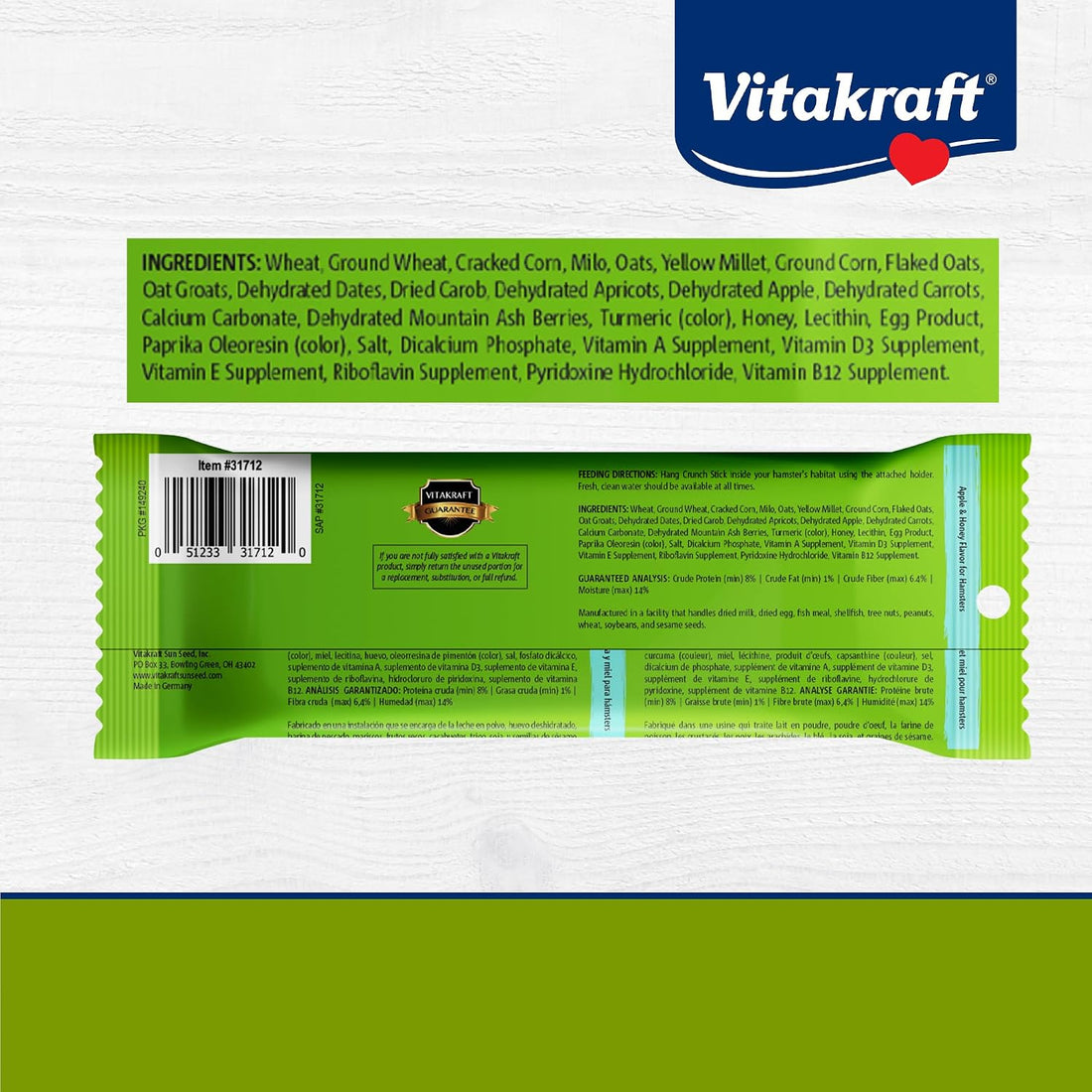 Vitakraft Crunch Sticks Hamster Treat Apple & Honey Flavor - 2 Sticks