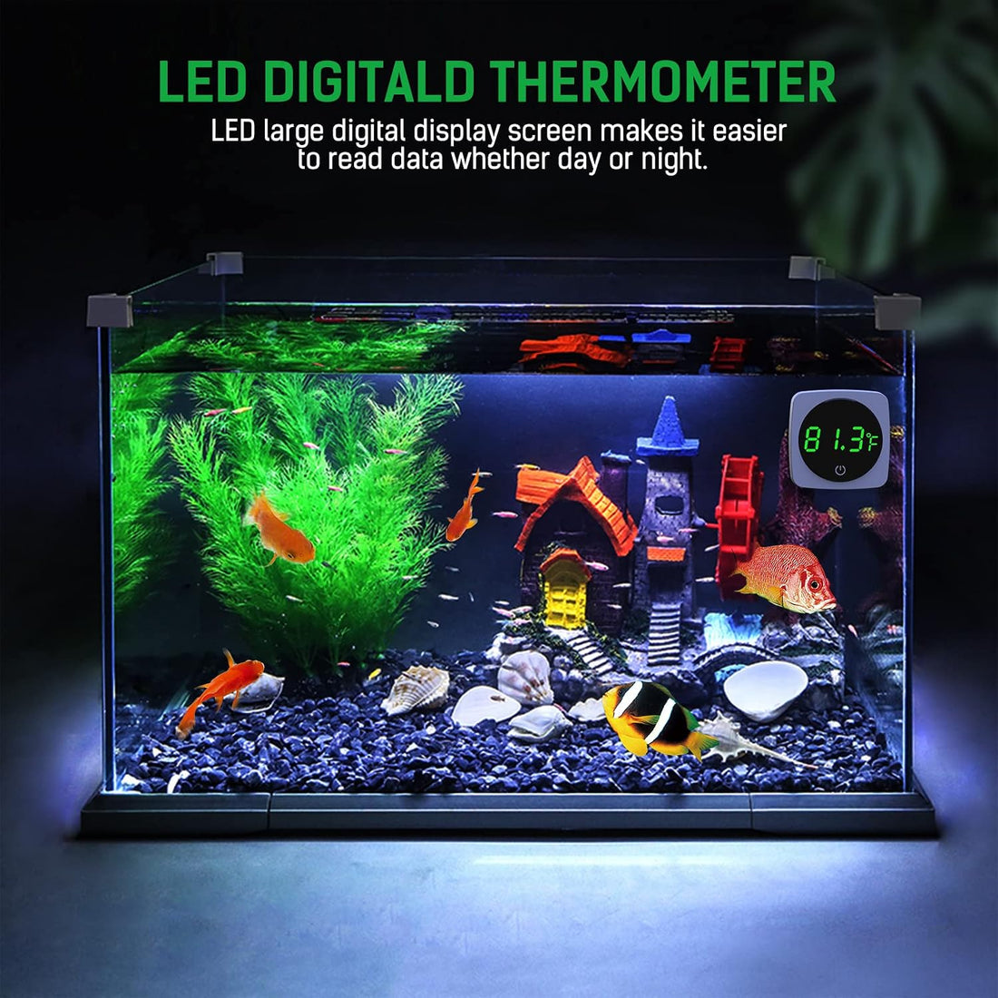 PAIZOO Aquarium Thermometer, LED Digital Fish Tank Thermometer, White