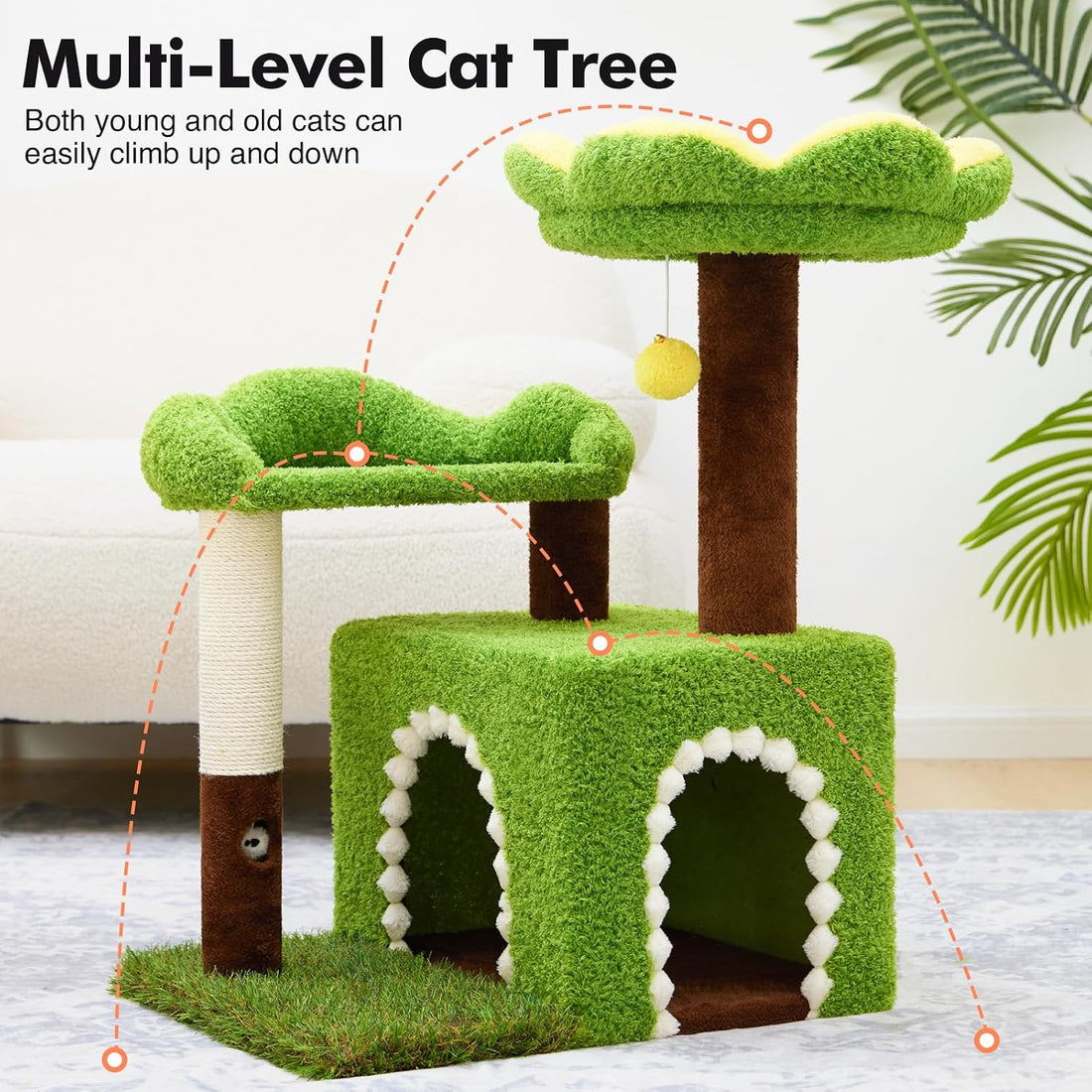 WOOCHPET Sunflower Short Cat Tree with Cat Scratching Posts Small Cat