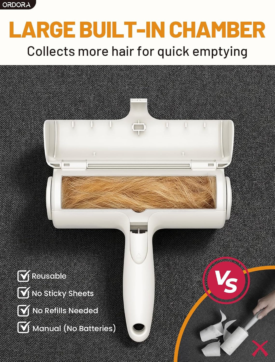 ORDORA Pet Hair Removal Tool: Reusable Lint Roller for Pet Hair