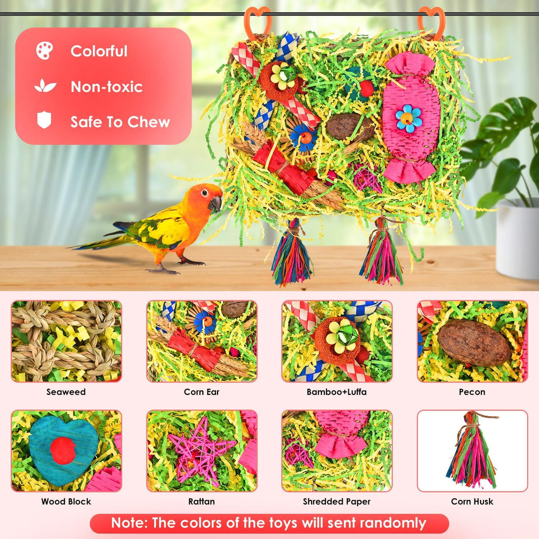 KATUMO Bird Toy, Large Size Grass Mat Foraging Shredding Hanging Toy
