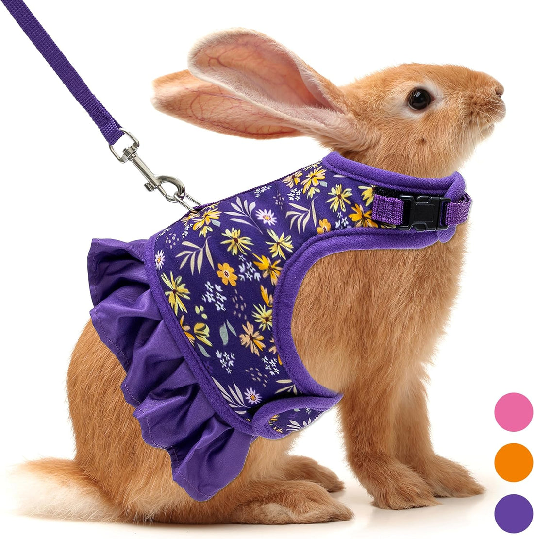 Bunny Harness and Leash Set, Escape Proof Floral Mesh Rabbit Vest