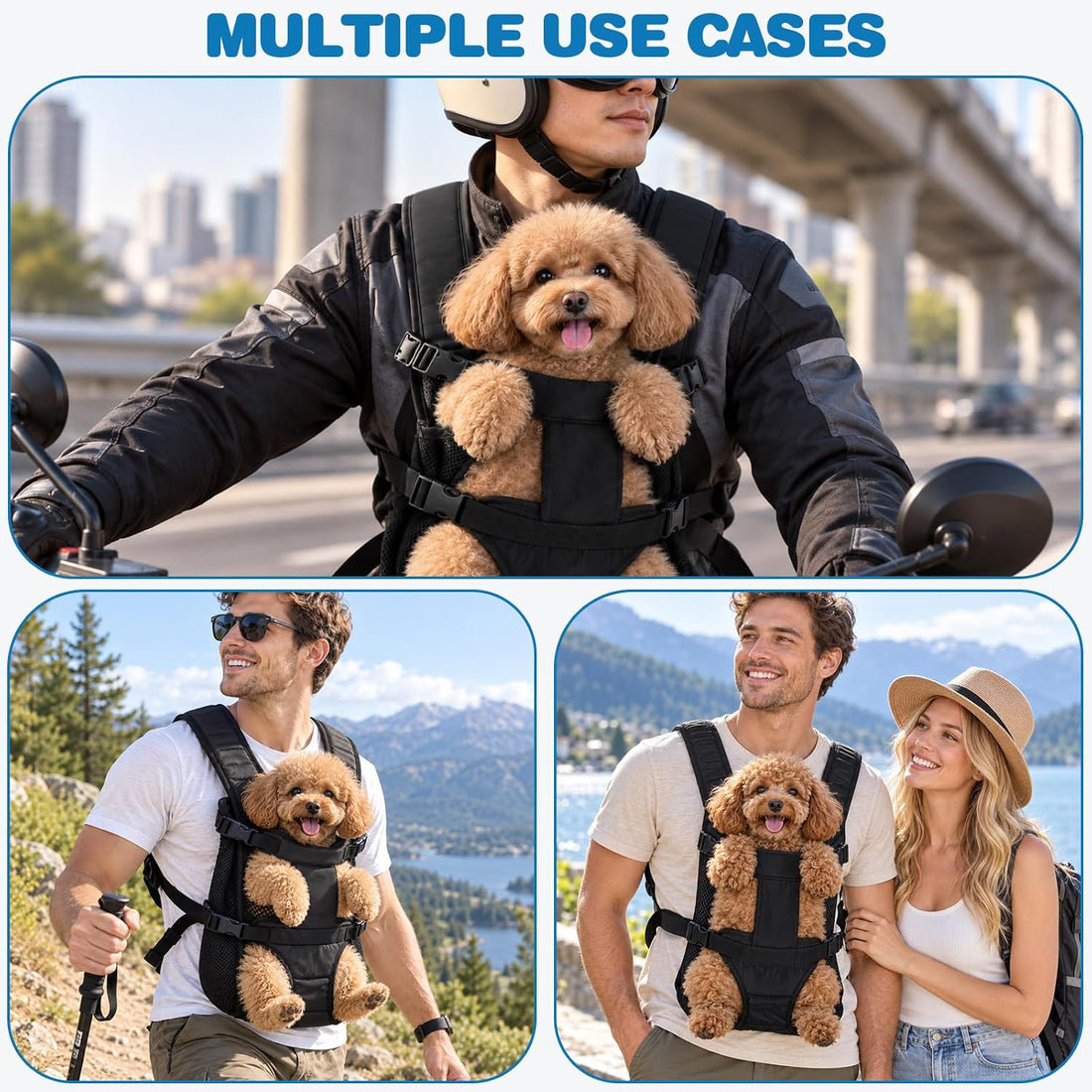Dog Backpack Carrier, Adjustable Puppy Chest Carrier (Medium)
