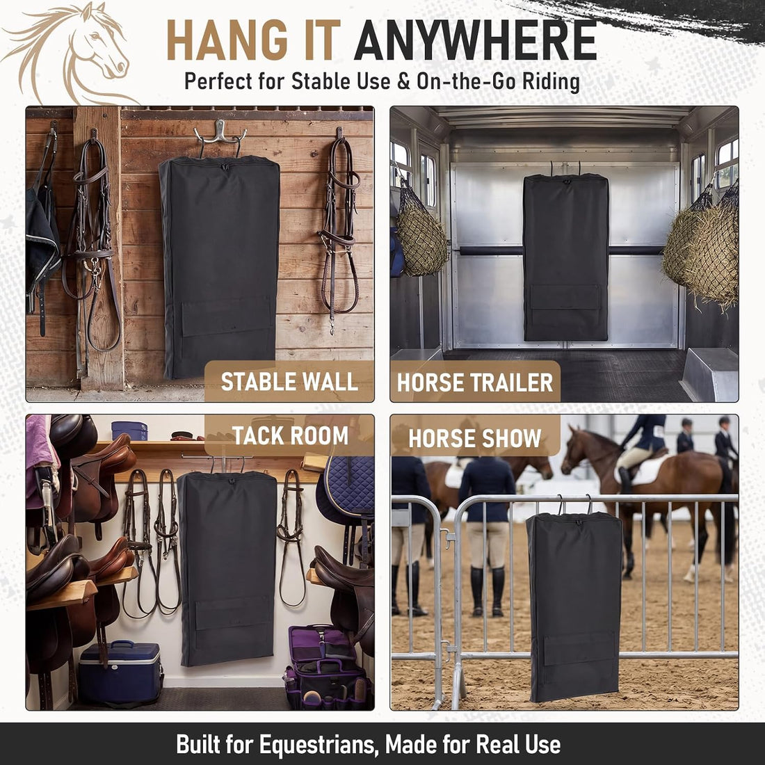 Horse Bridle Bag, 600D Oxford Waterproof Tack Organizer with 3prong