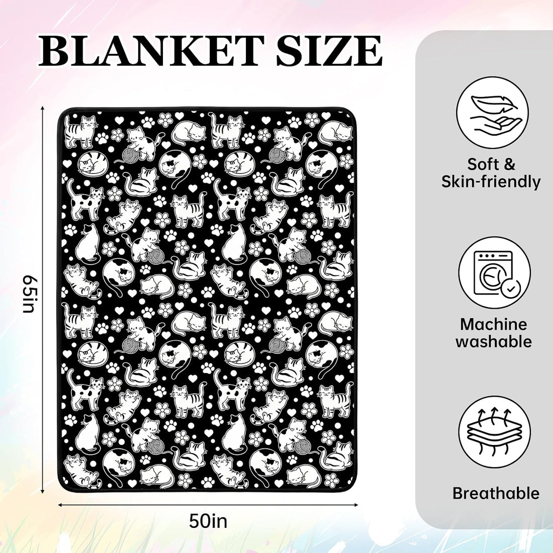 Cat Coloring Blanket for Women Men, DIY Blanket with Markers