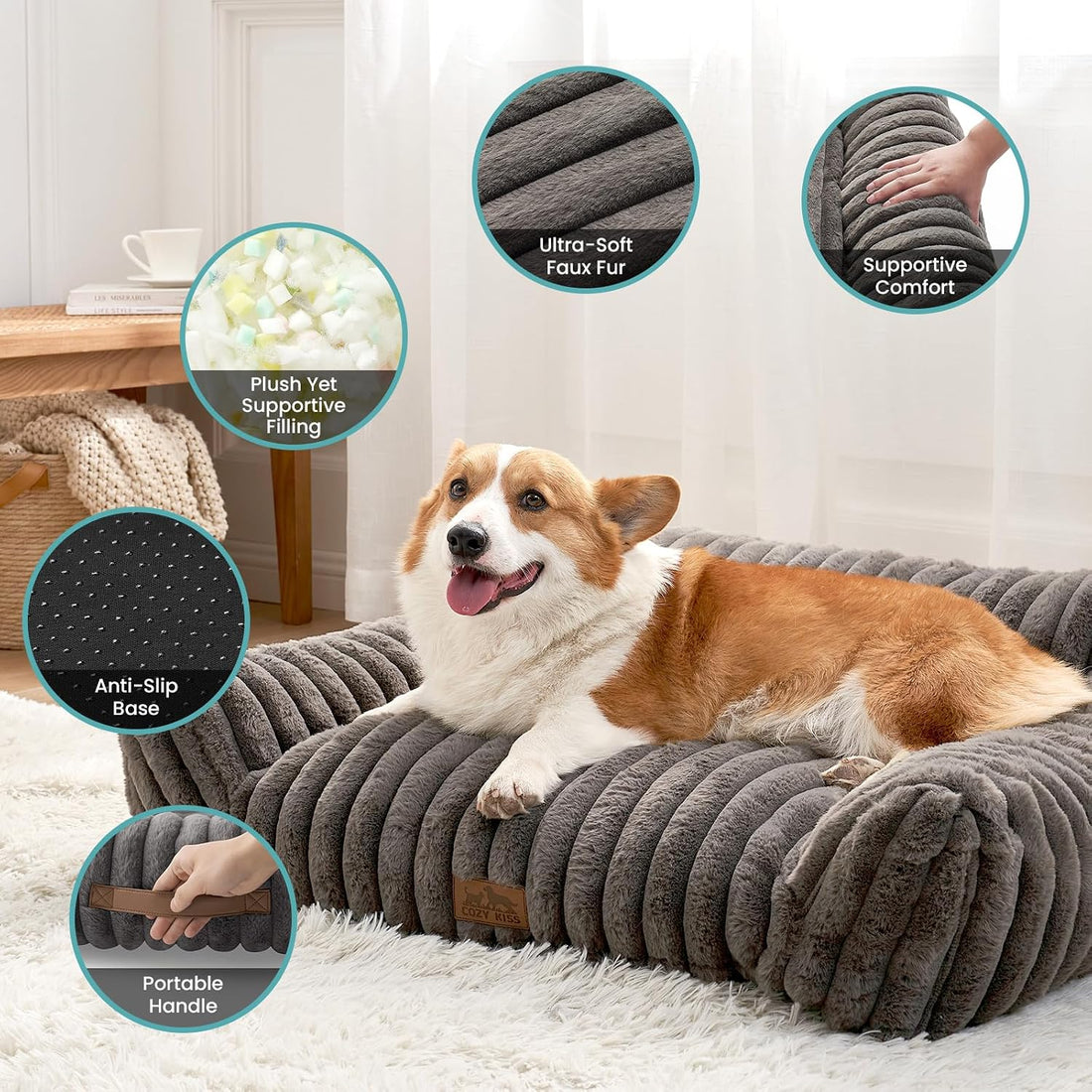 COZY KISS Cute Cat Couch, Fluffy Sofa Bed for Cats and Small Dogs