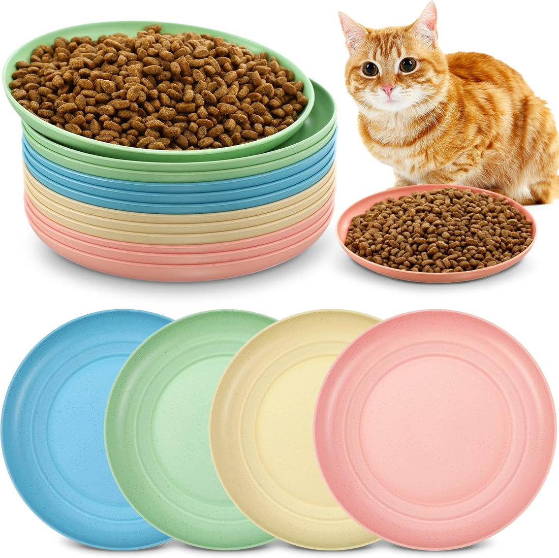 Gerrii 12 Pcs Cat Dish 6 Inch Shallow Wide Cat Bowls