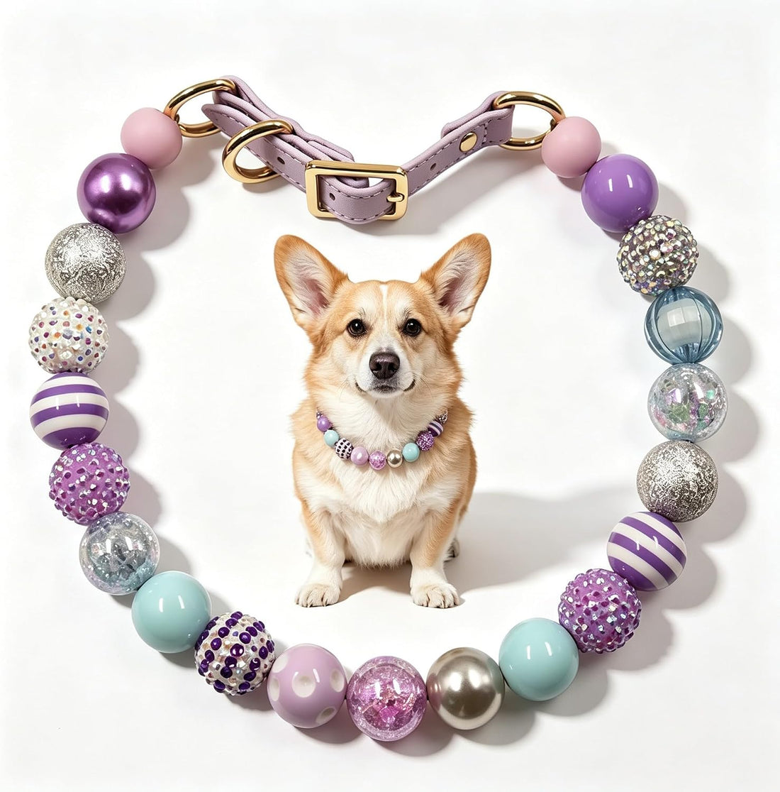 20mm Chunky Beaded Dog Necklace Adjustable for Medium Large Pets