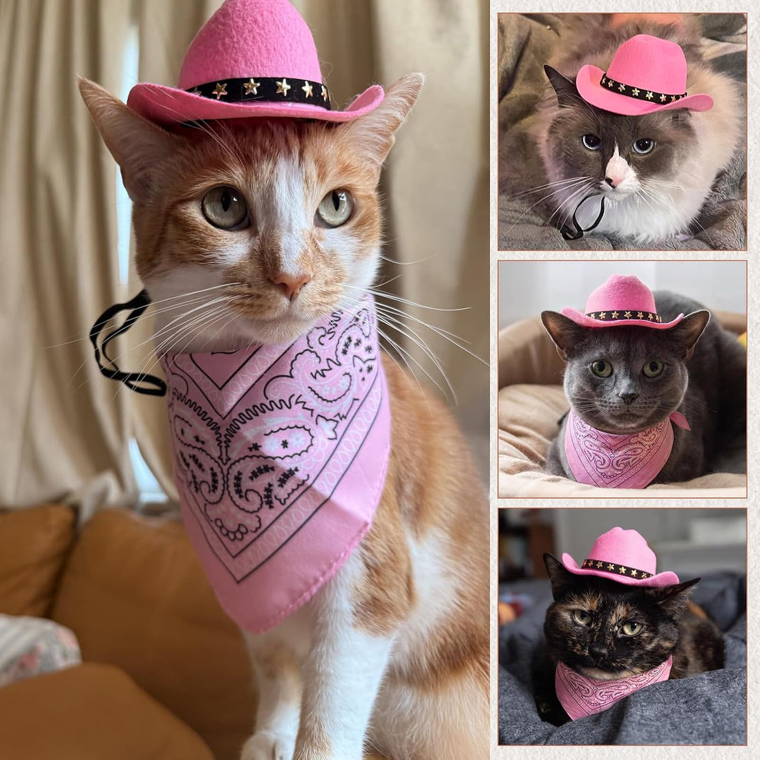 Pet Cowboy Costume, Dog Cowboy Hat with Bandana Scarf