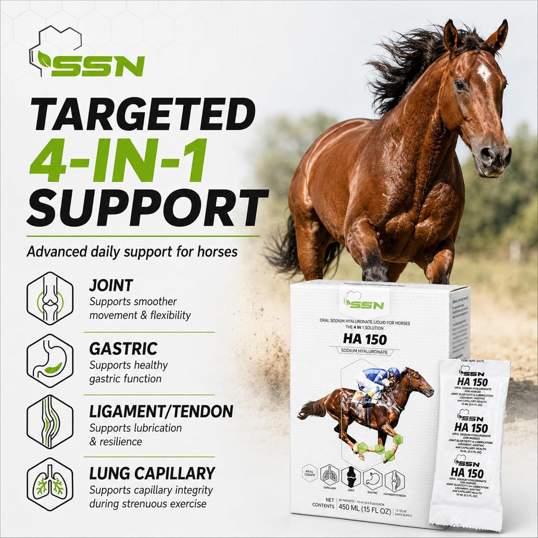SSN HA 150 - 4 In 1 Horse Supplement - 60 Servings - Equine Joint