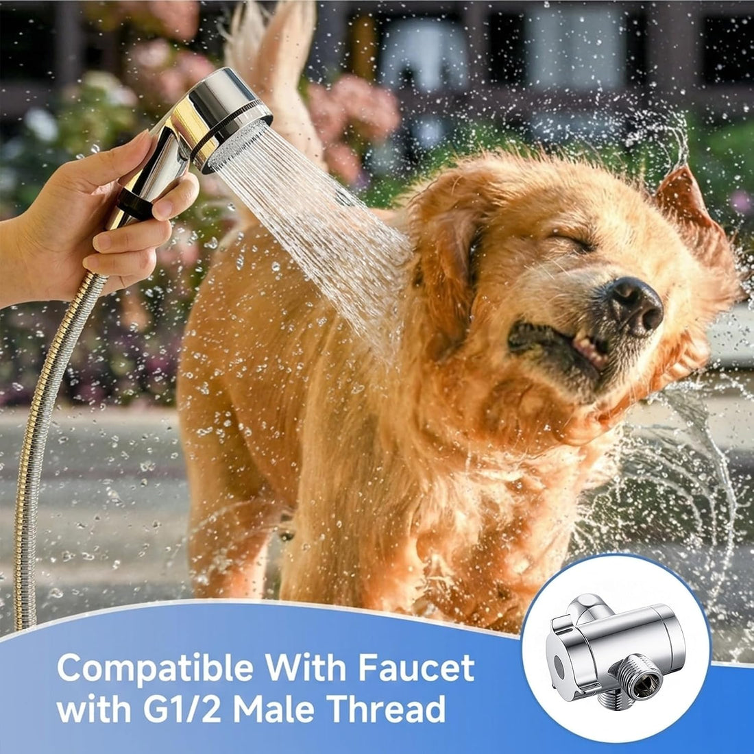 Dog Shower Sprayer Attachment for Pet Showering, Chrome Finish