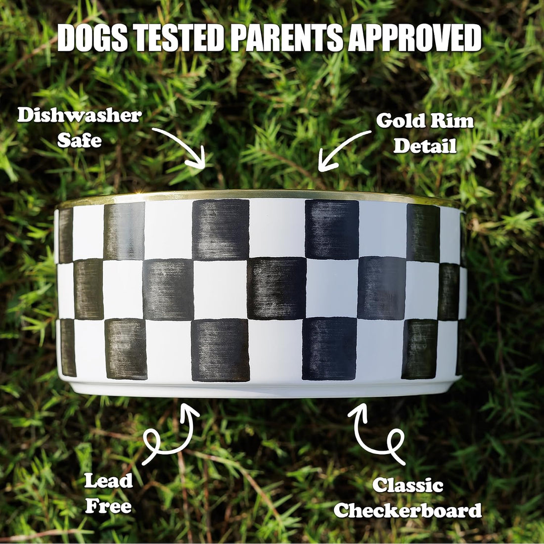 Ceramic Checkered Dog Bowls for Medium Dogs