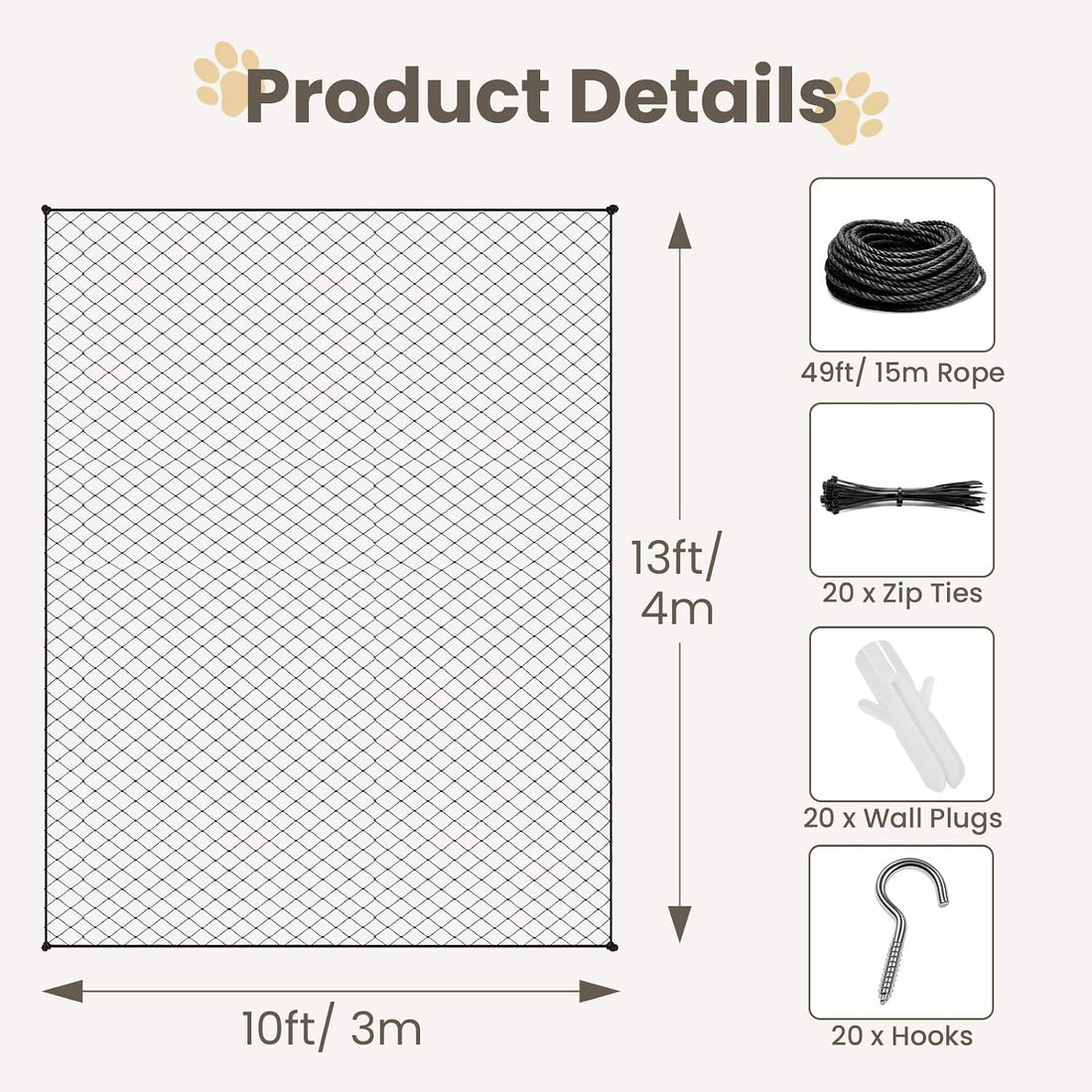 Cat Netting Balcony, 10 x 13 ft Steel Wire Reinforced Mesh for Pets