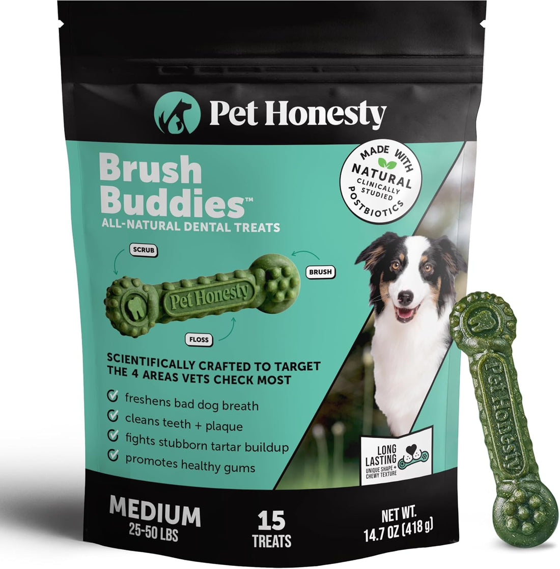 Pet Honesty Brush Buddies All Natural Dog Dental Treats for Dogs