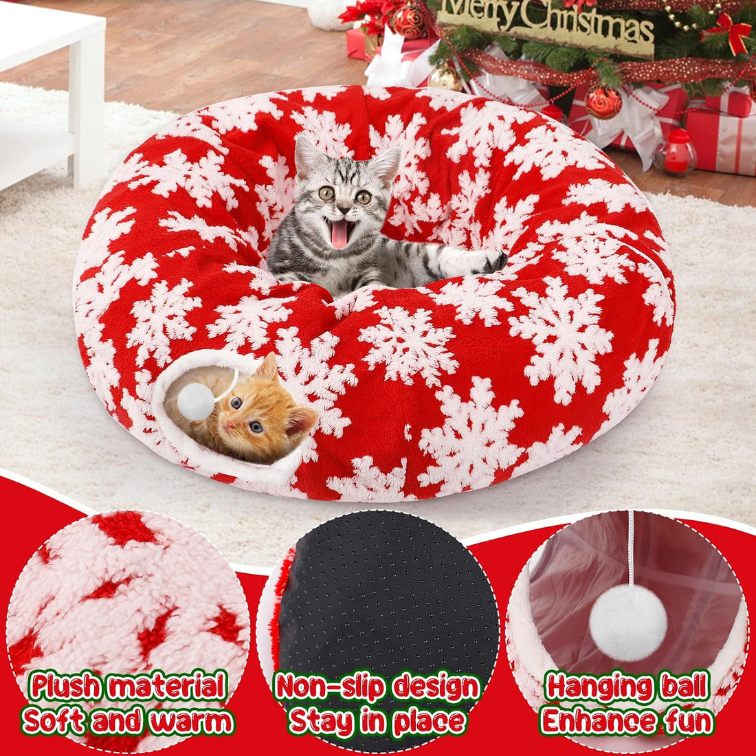Cat Tunnel Christmas Tree Skirt for 5-7.5ft Trees