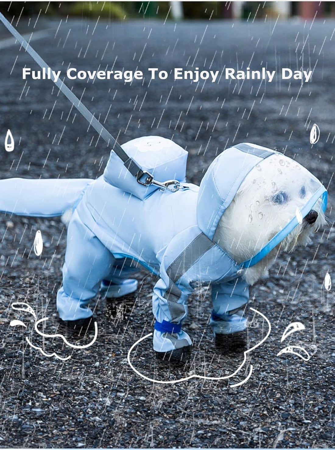 Waterproof Dog Raincoat,Full Coverage 4 Legs Dog Rain Jacket