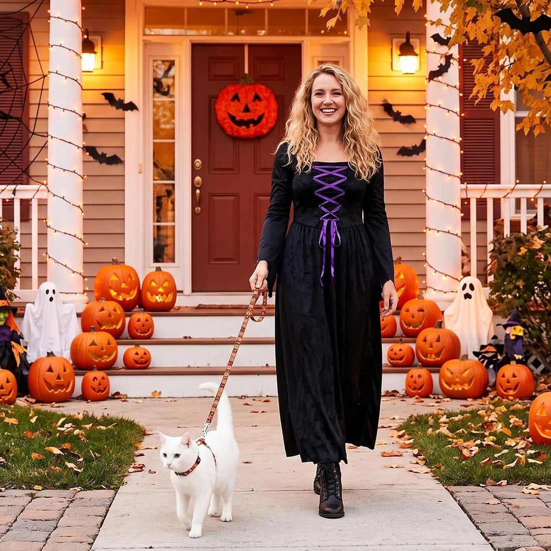 2 Pack Halloween Cat Harness and Leash Breakaway Cat Collars with Bow